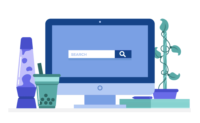 Blue work desk infographic searching for free therapy resources for therapists