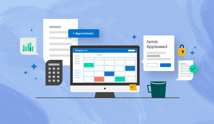 Illustration of an EHR's features, showing what you can expect when moving to an EHR like SimplePractice