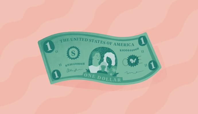 Illustrated image of an American one dollar bill