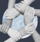 6 hands interlinked with cloud background showing family interaction cycles