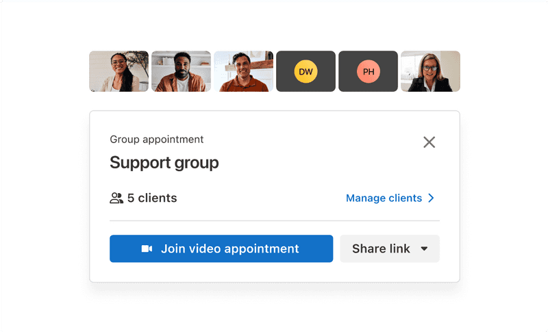 therapist in a group appointment on simplepractice with 5 clients